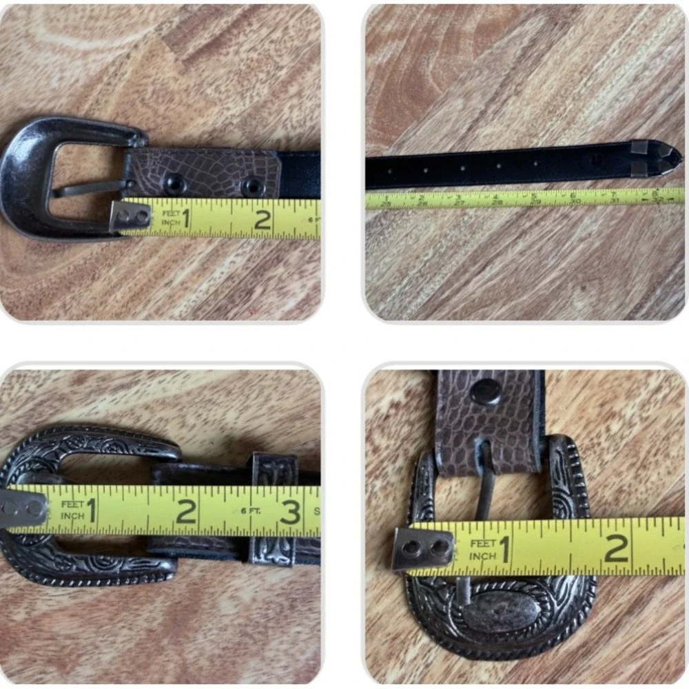 Vintage Western Belt Brown Snakeskin Embossed Silver Buckle Size 8 Cowgirl Boho